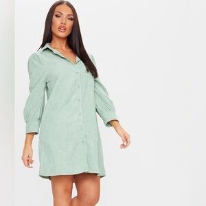 PrettyLittleThing Green Cord Shirt Dress- NWT- Size 6